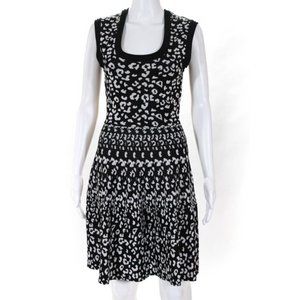 Rebecca Taylor Women Animal Print Round Neck Dress Black Sz S #102